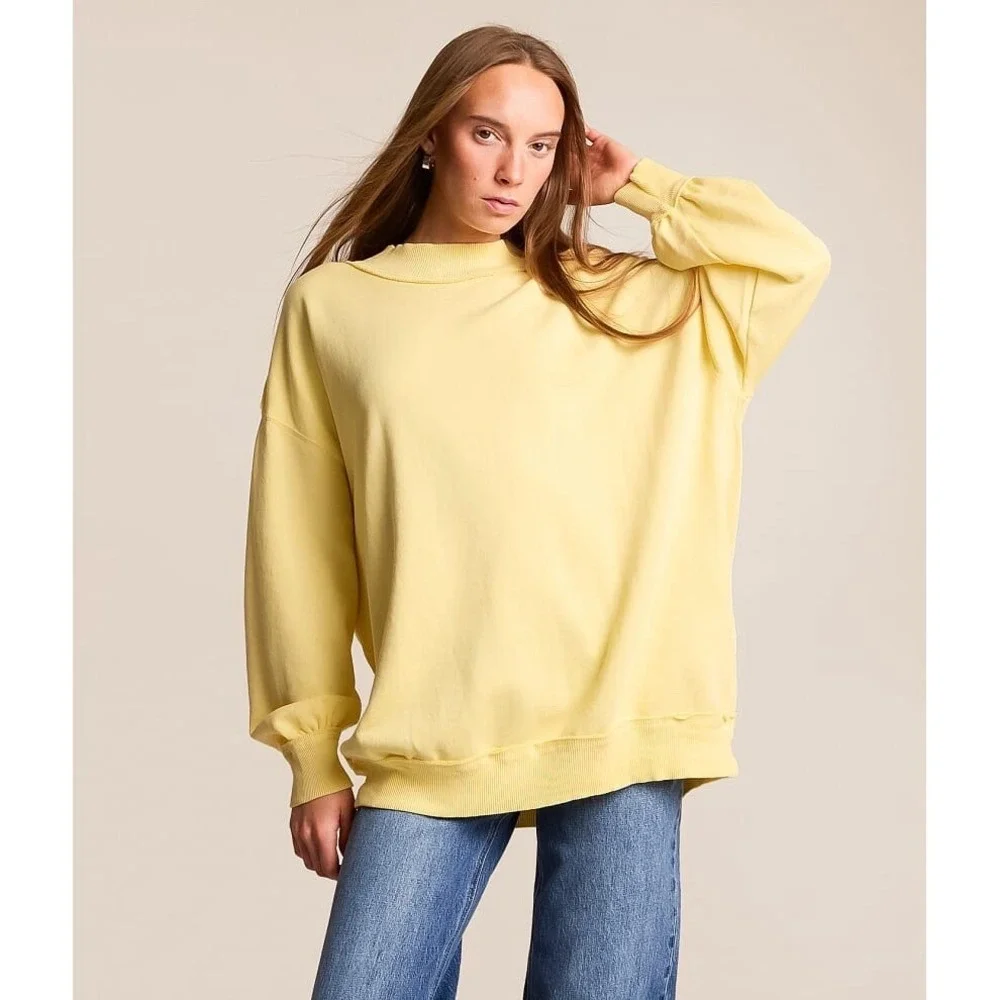 New We The Free People Small/S Palm Springs Pullover Sweater Oversized Banana Ye